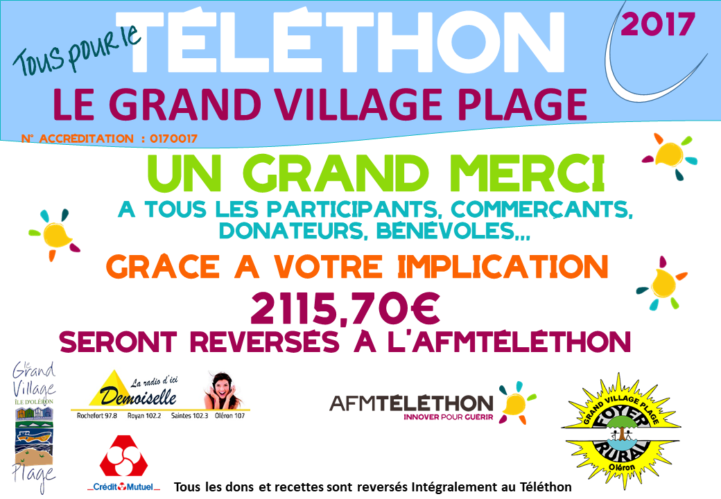 Remerciements dons Téléthon 2017