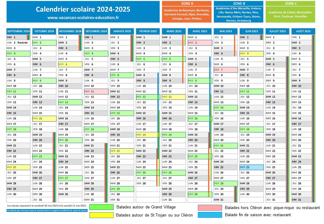 image calendrier sorties 2024 et  2025