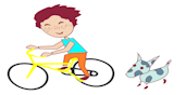 Il fait du vélo avec le chien